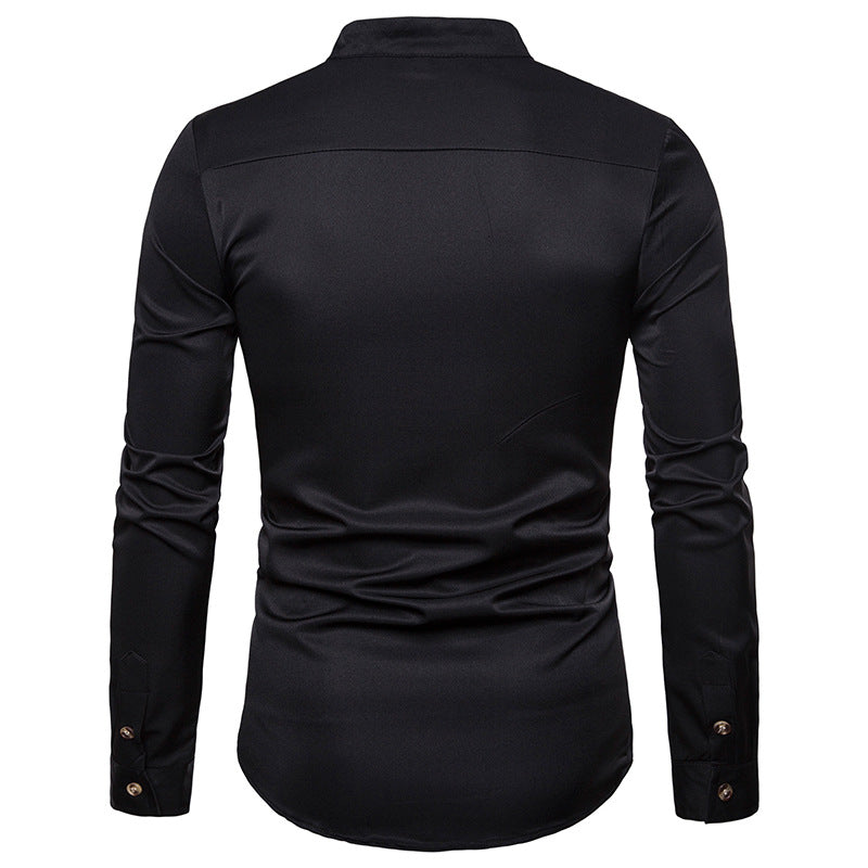 Men Turtleneck Buttons Long Sleeves T-Shirt