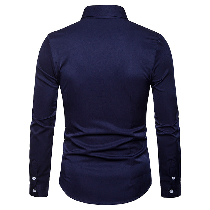 Men Turnover Collar Glossy Prints Long Sleeves Shirt