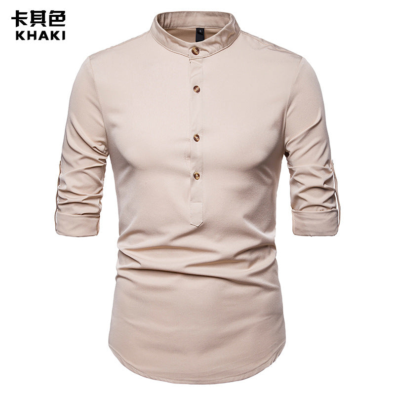 Men Turtleneck Buttons Long Sleeves T-Shirt