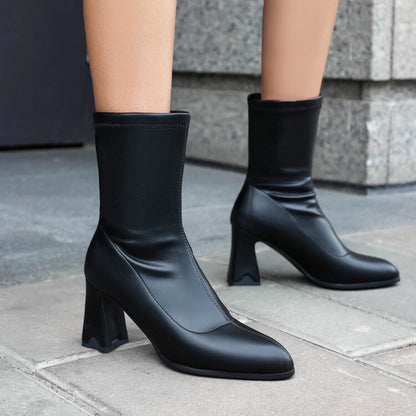 Women's Pointed Toe Block Heel Short Boots