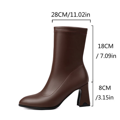 Women's Pointed Toe Block Heel Short Boots