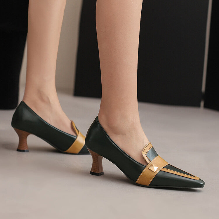 Women's Pointed Toe Hoof Heels Loafers Shoes