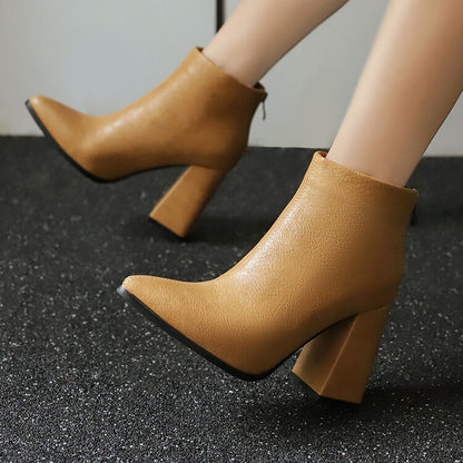 Women's Pointed Toe Block Heel Ankle Boots