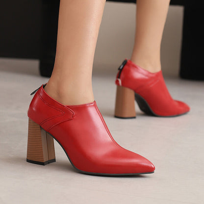 Women's Pointed Toe Square High Heel Block Loafers Shoes