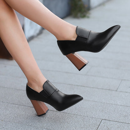 Women's Pointed Toe Block Heel Loafer Shoes