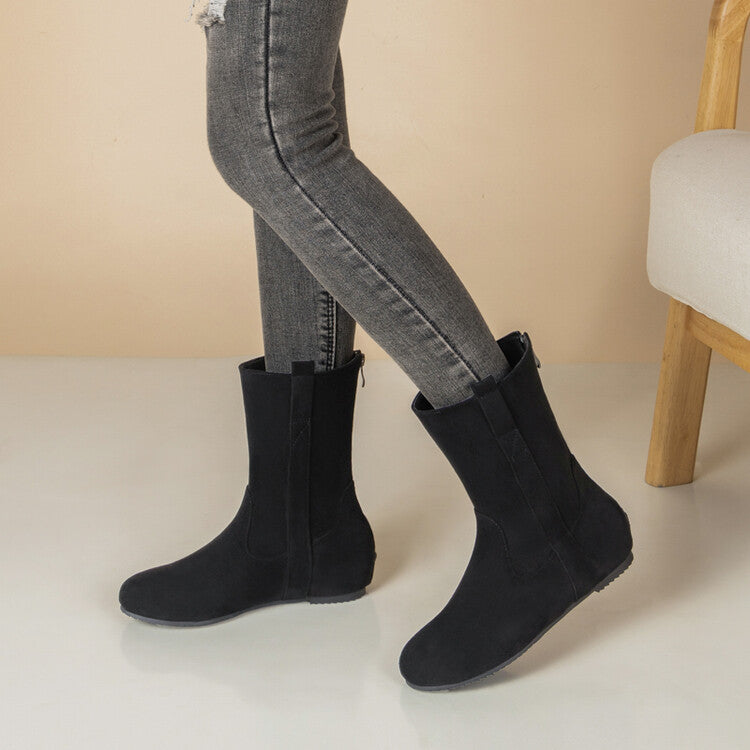 Women's Round Toe Increased Internal Mid Calf Boots