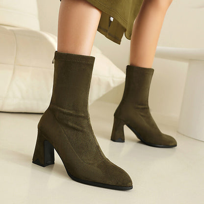 Women's Pointed Toe Block Heel Short Boots