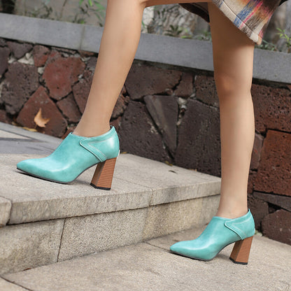 Women's Pointed Toe Square High Heel Block Loafers Shoes