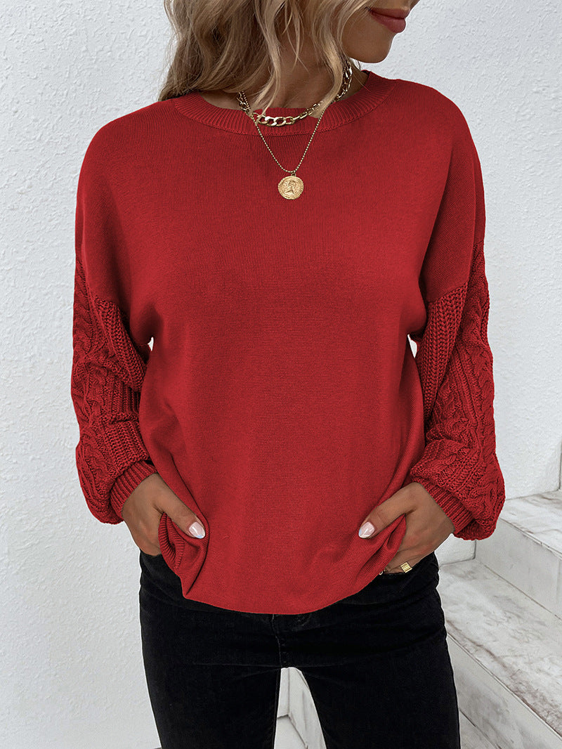 Women Sweaters Kniting Round Collar Pullover Plain Twist