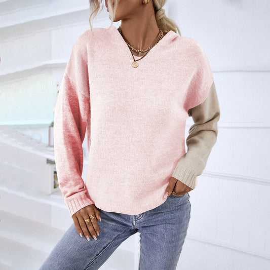 Women Sweaters Kniting Round Collar Pullover Hoods