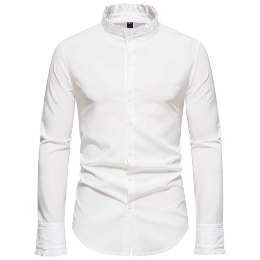 Men Turtleneck Bridal Wedding Shoes Long Sleeves Shirt