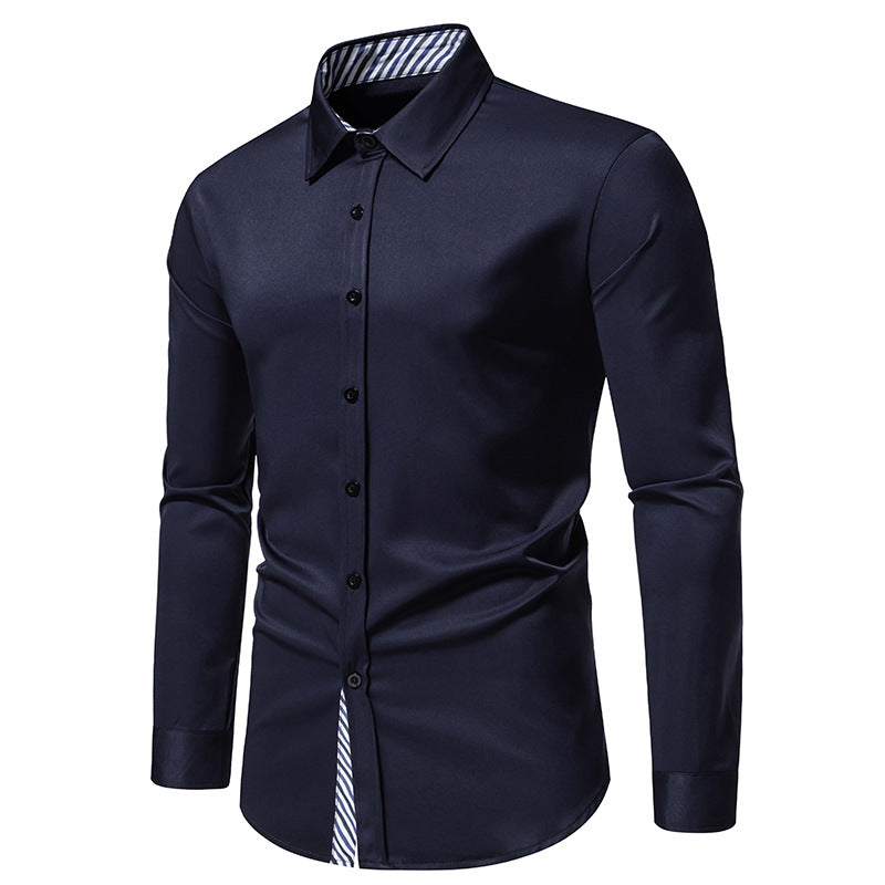 Men Turnover Collar Stripes Long Sleeves Shirt