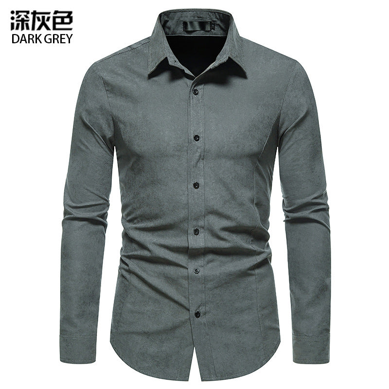 Men Turnover Collar Slim Long Sleeves Shirt