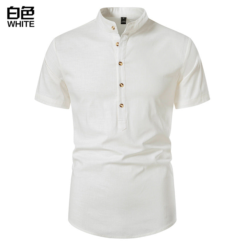 Men Turtleneck Buttons Short Sleeves T-Shirt