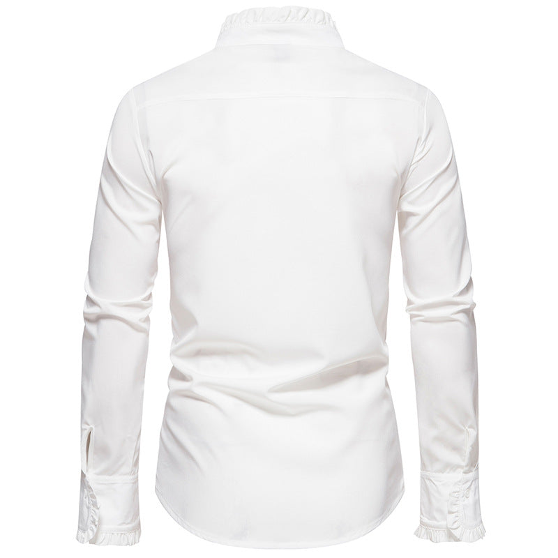 Men Turtleneck Bridal Wedding Shoes Long Sleeves Shirt