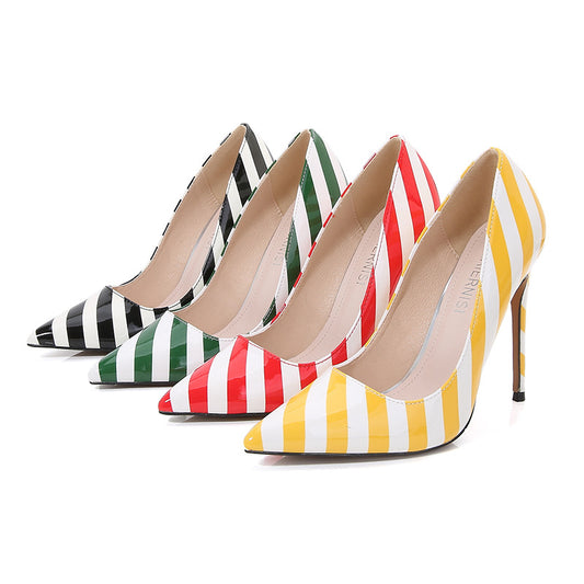 Women's Stripes Pointed Toe Shallow Stiletto Heel Pumps