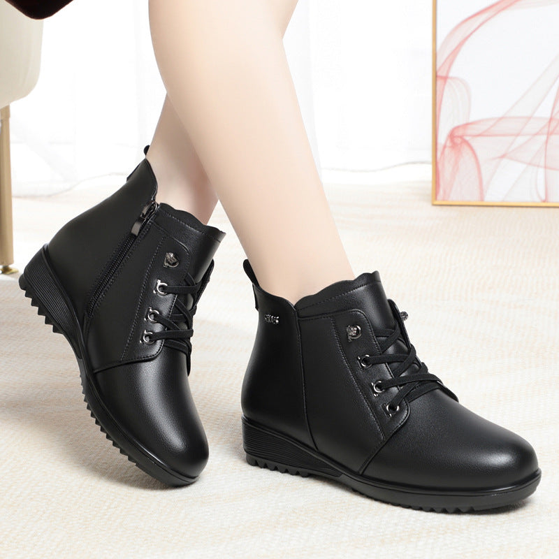 Women's Ankle Boots Warm Fluff Lace-Up Flats Booties