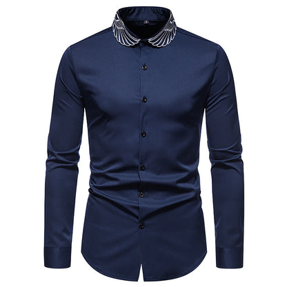 Men Embroidery Wings Turnover Collar Long Sleeves Shirt