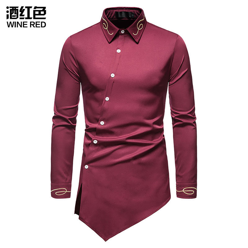 Men Turnover Collar Oriental Incline Long Sleeves Shirt