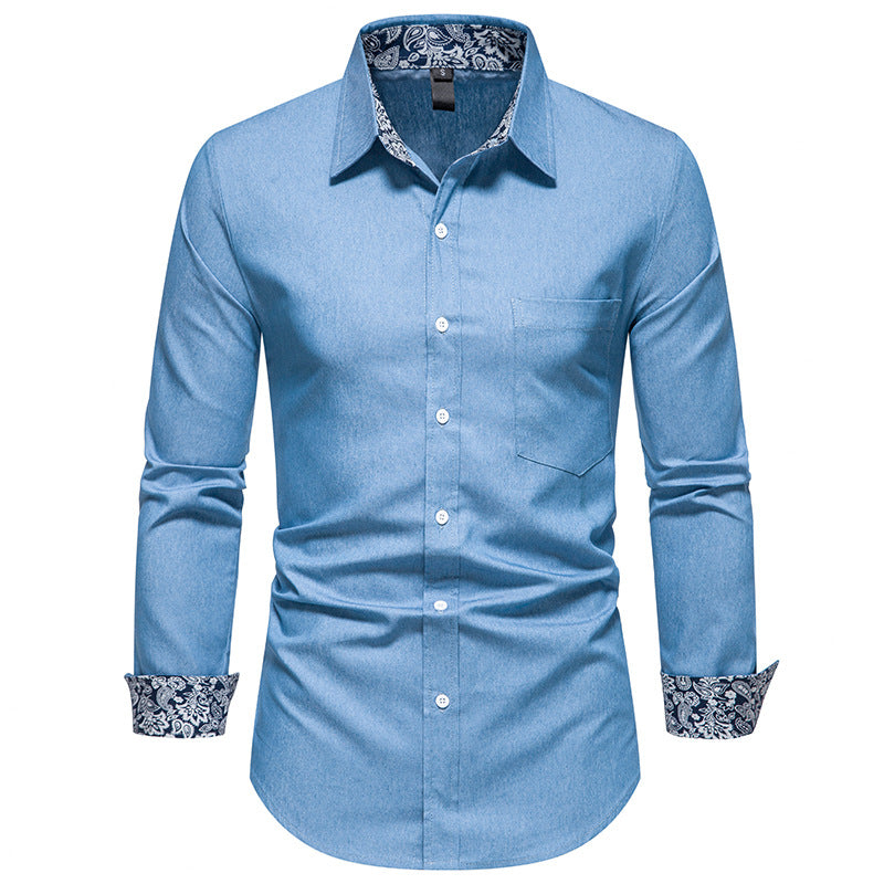 Men Turnover Collar Oriental Prints Long Sleeves Shirt