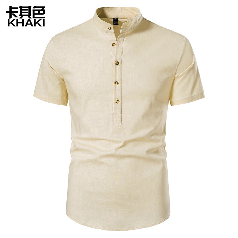 Men Turtleneck Buttons Short Sleeves T-Shirt