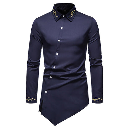 Men Turnover Collar Oriental Incline Long Sleeves Shirt