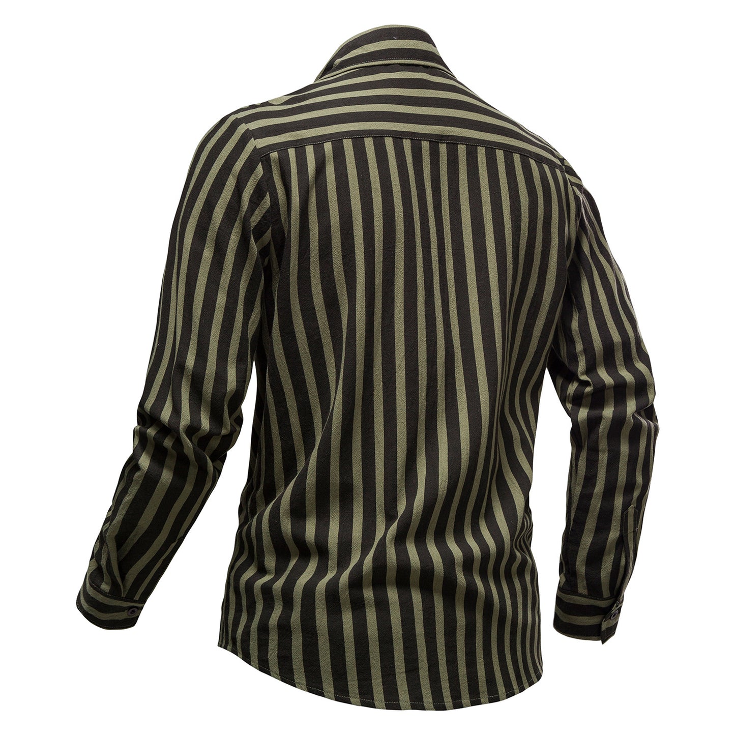 Men Turnover Collar Pockets Stripes Long Sleeves Shirt