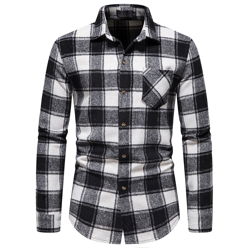 Men Turnover Collar Lattice Long Sleeves Shirt