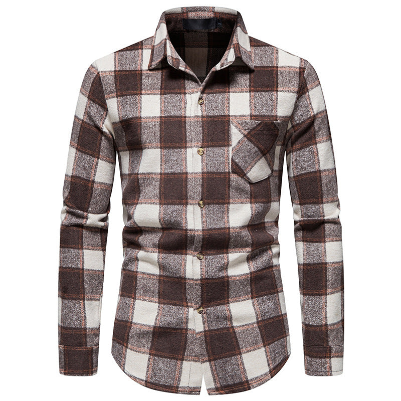 Men Turnover Collar Lattice Long Sleeves Shirt