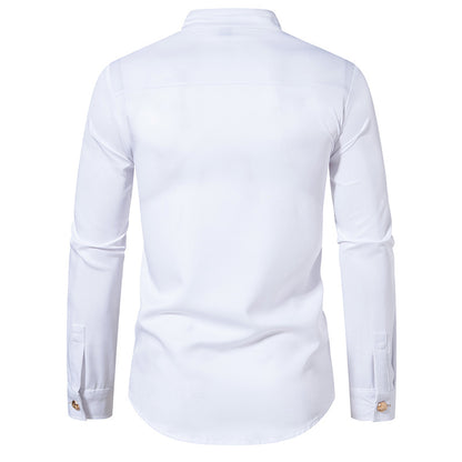 Men Turtleneck Double Buttons Long Sleeves Shirt