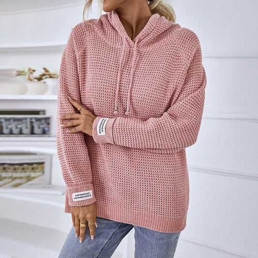 Women Sweaters Kniting Pullover Plain Hoods