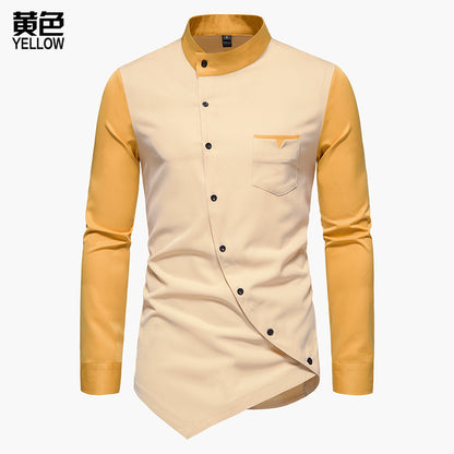 Men Turtleneck Bicolor Asymmetry Long Sleeves Shirt