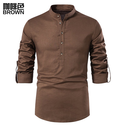 Men Turtleneck Buttons Long Sleeves T-Shirt