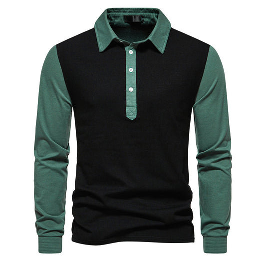 Men Turnover Collar Bicolor Long Sleeves T-Shirt