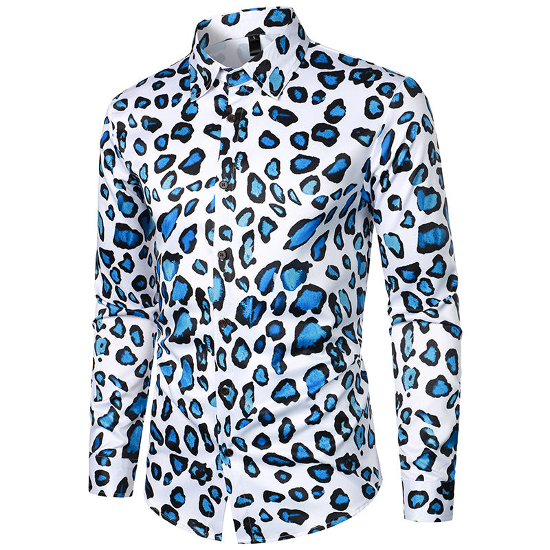 Men Turnover Collar Leopard Patterns Long Sleeves Shirt