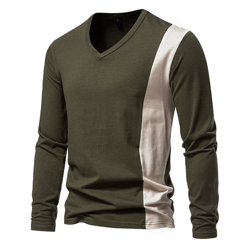 Men V-Neck Bicolor Long Sleeves T-Shirt