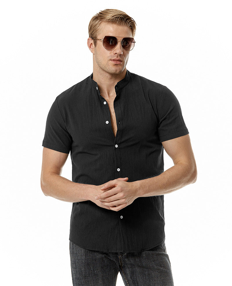 Men Turtleneck Short Sleeves Sandbeach Shirt