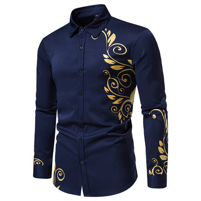 Men Floral Fabric Prints Turnover Collar Long Sleeves Shirt