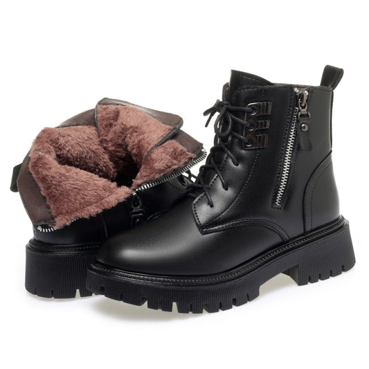 Women's Ankle Boots Lace-Up Warm Fluff Booties