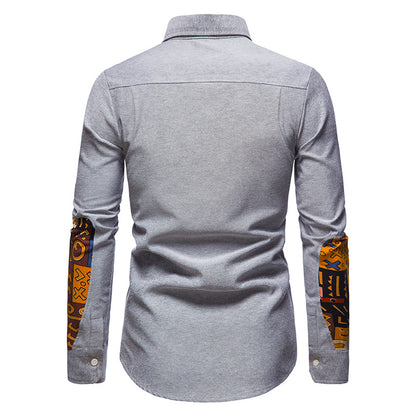 Men Turnover Collar Bicolor Long Sleeves Shirt