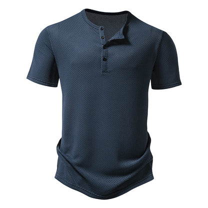 Men Crewneck Buttons Short Sleeves T-Shirt