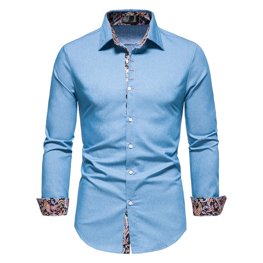 Men Turnover Collar Oriental Prints Long Sleeves Shirt