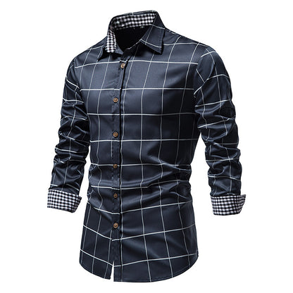 Men Turnover Collar Lattice Long Sleeves Shirt