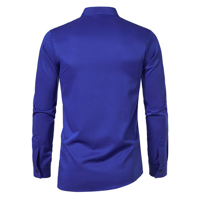 Men Bicolor Asymmetry Turtleneck Long Sleeves Shirt