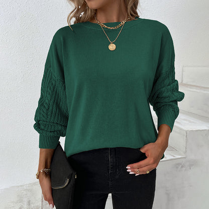 Women Sweaters Kniting Round Collar Pullover Plain Twist