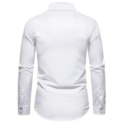 Men Turnover Collar Embroidery Floral Fabric Long Sleeves Shirt