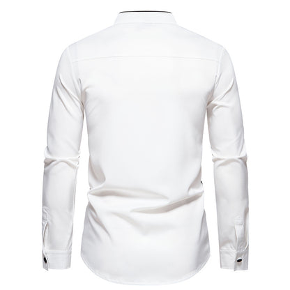 Men Turtleneck Patchwork Bicolor Long Sleeves Shirt