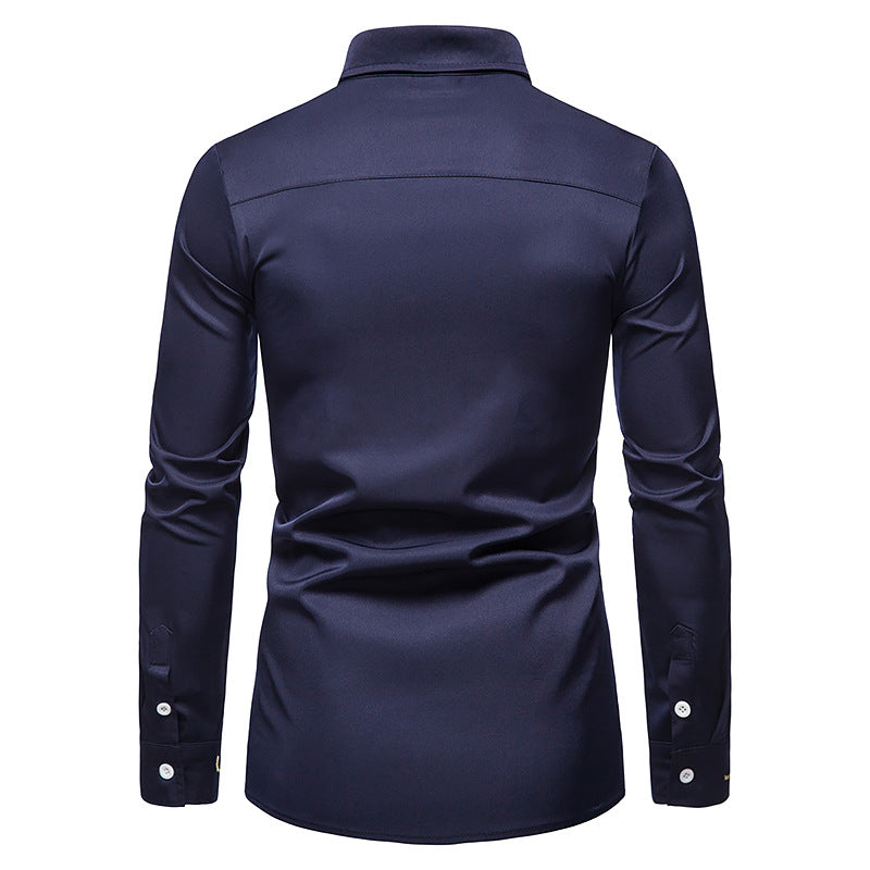 Men Turnover Collar Embroidery Long Sleeves Shirt