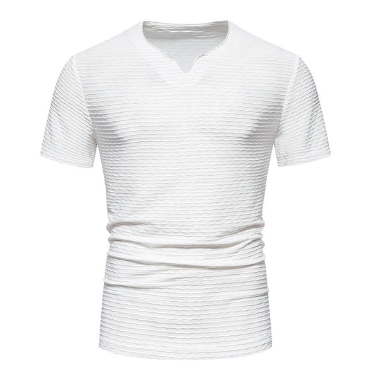 Men Crewneck V-Neck Stripes Short Sleeves T-Shirt