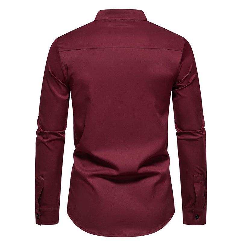 Men Turtleneck Patchwork Long Sleeves Shirt